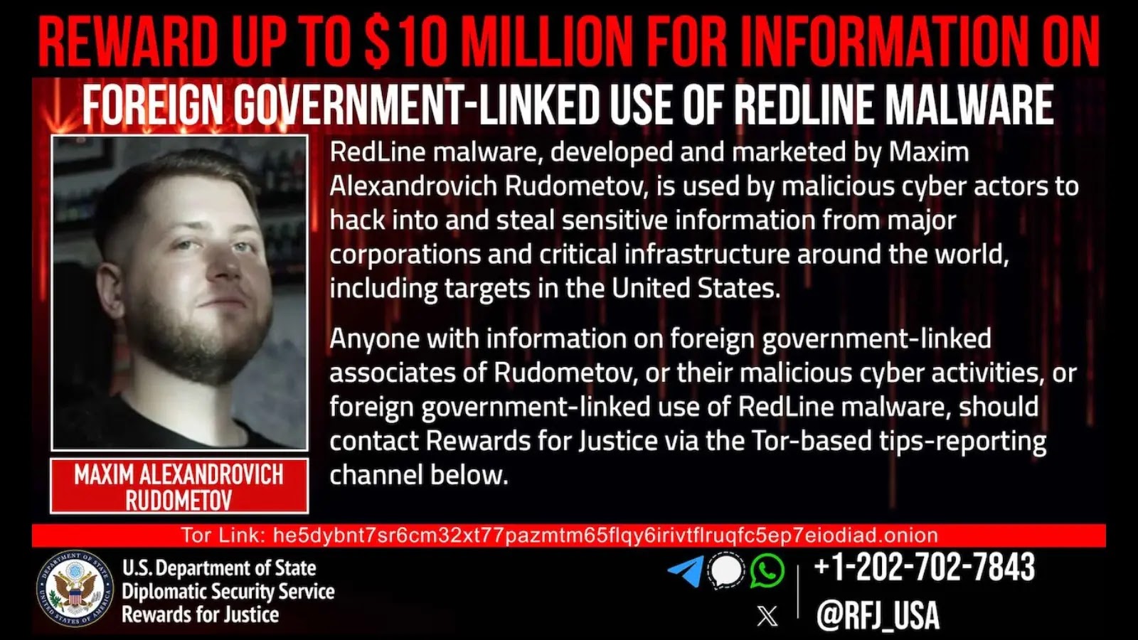 US to Offer  Million Reward for Details About RedLine Malware Developer