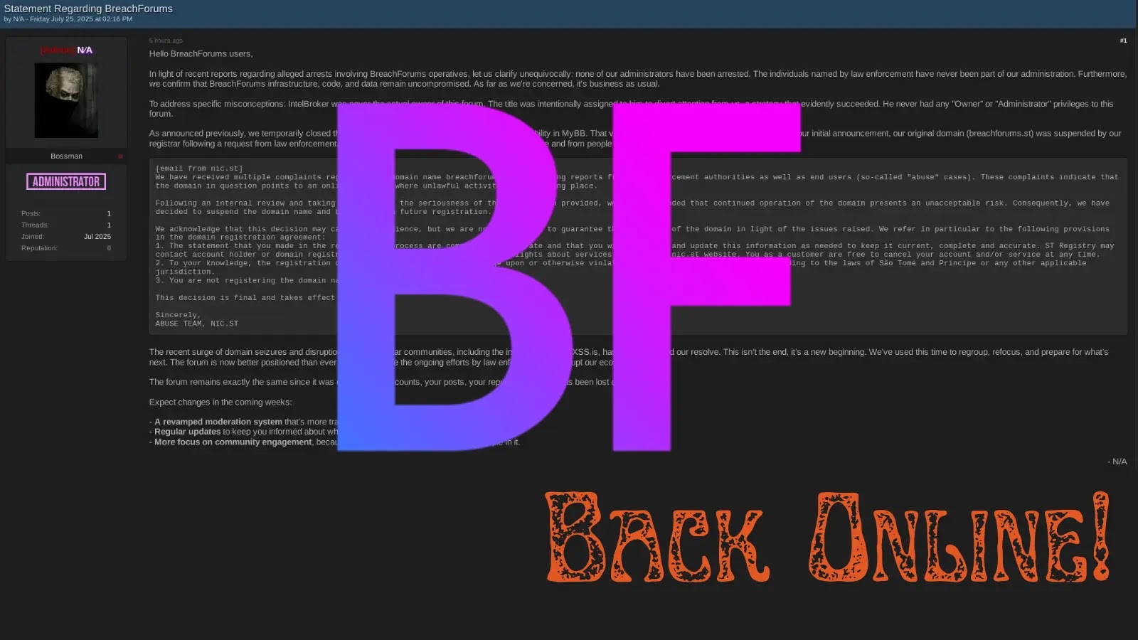 Infamous BreachForums Is Back Online With All Accounts and Posts Restored