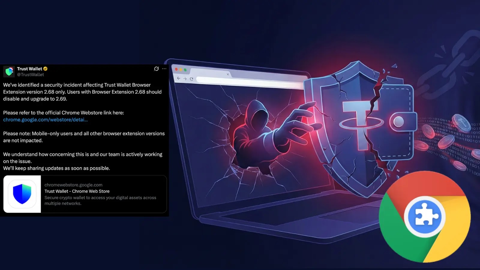 TrustWallet Chrome Extension Hacked – Users Reporting Millions in Losses