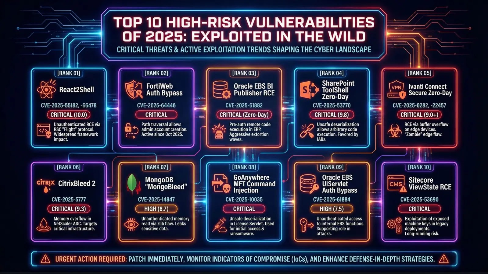 Top 10 High-Risk Vulnerabilities Of 2025 that Exploited in the Wild